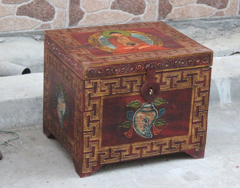 Antique Indian Wooden Hand Painted storage chest Trunk