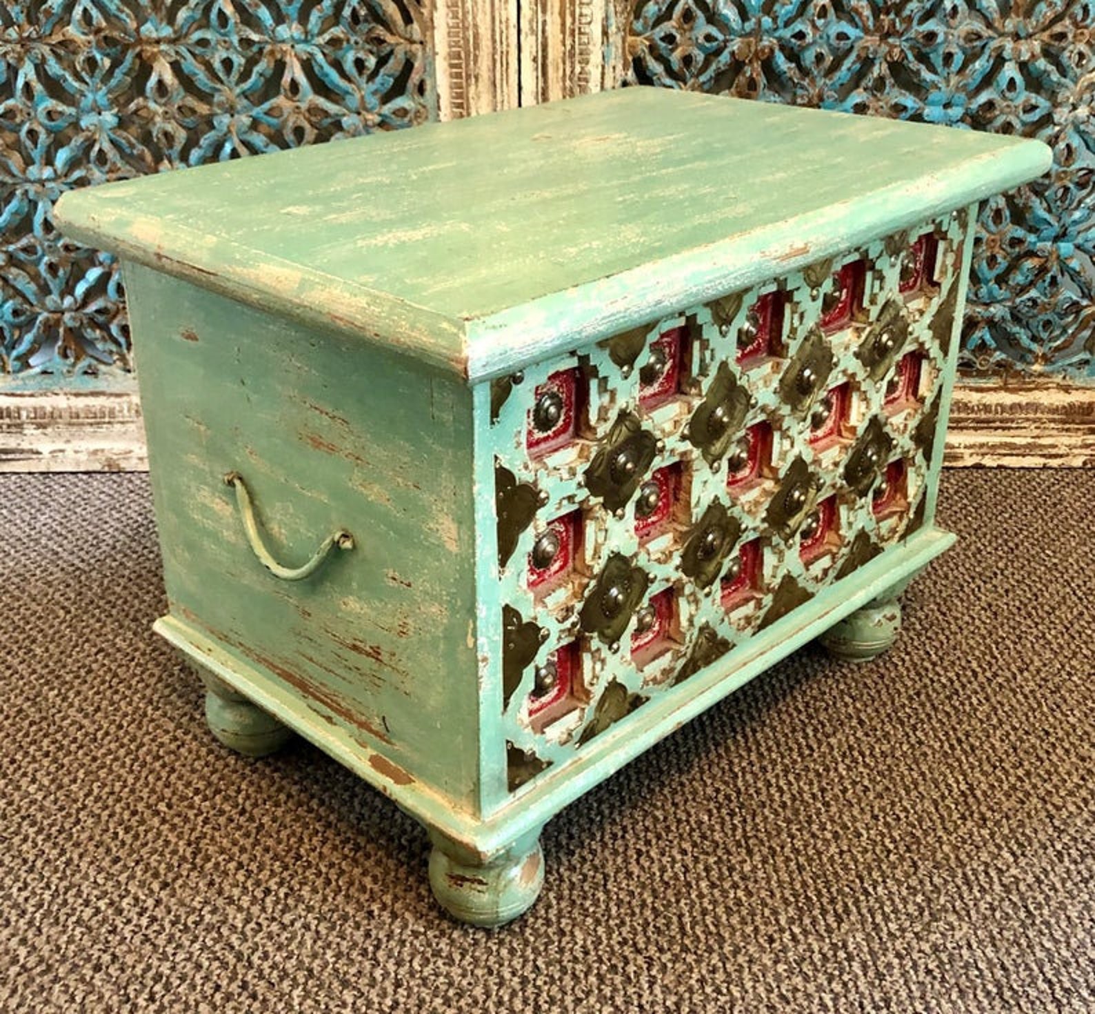 Cofre de almacenamiento de madera indio antiguo / Tronco | Etsy