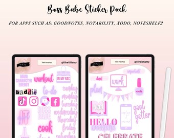 Goodnotes Stickers | Boss Babe Digital Sticker Pack | Goodnotes Sheet and individual PNG files