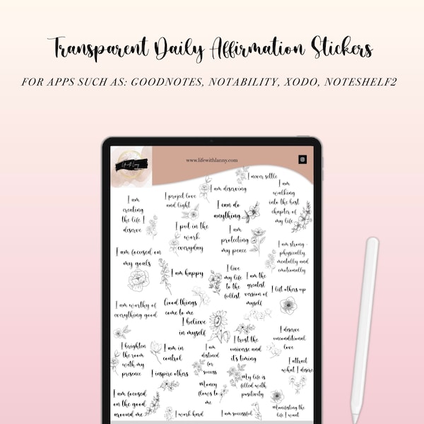 Goodnotes Stickers | Transparent Digital Daily Affirmation Stickers | Instant Download | Motivational stickers | Individual PNG files