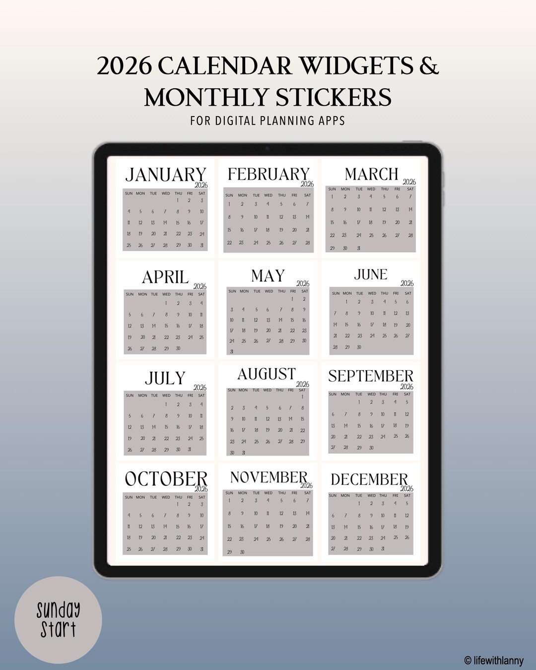 2026 Digital Planner Calendar Widgets | iPad Planner Widgets for ...