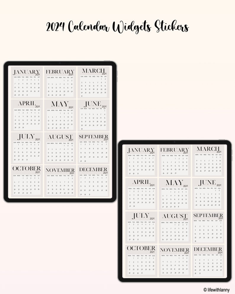 2024 mini monthly calendar stickers for goodnotes noteshelf notability