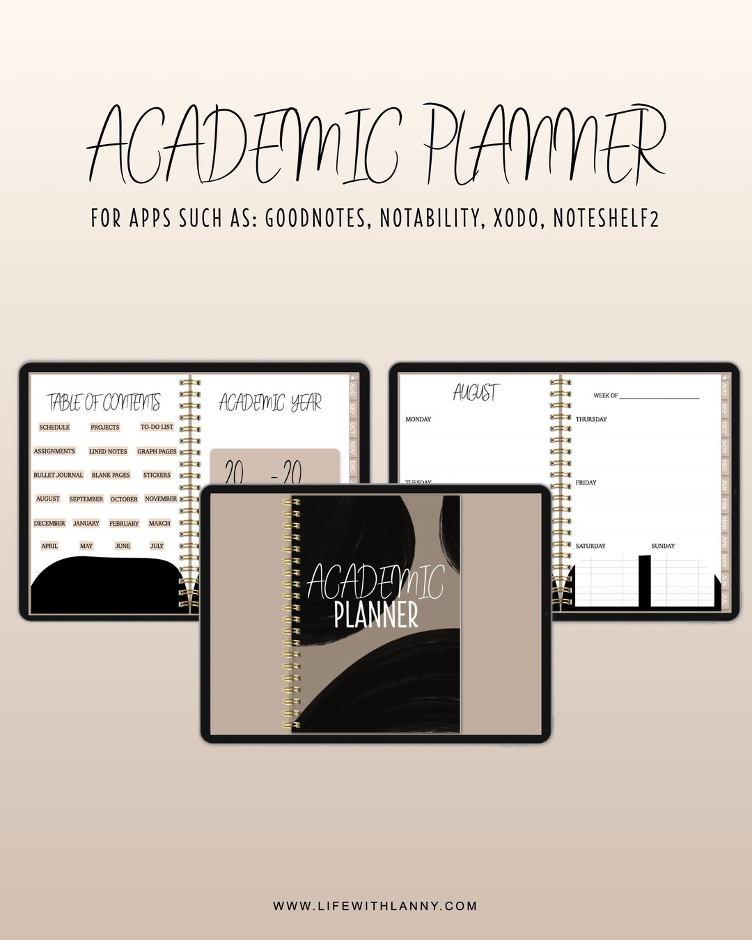 Digital Academic Student Planner | Undated Hyperlinked Planner ...