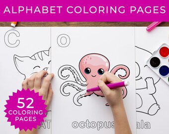 Abc Animal Coloring Etsy