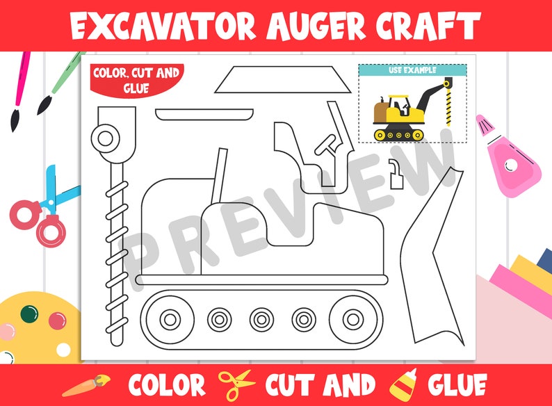 Excavator Auger Craft Activity - Color, Cut, and Glue for Prek to 2nd ...
