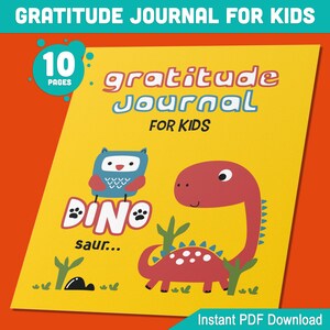 Diario de gratitud de dinosaurios para niños: 10 divertidos mensajes diarios, disponible en tamaños carta, A4 y 6x9, perfecto para niños y niñas, descarga instantánea