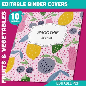 Fruits and Vegetables Binder Cover, 10 Printable Editable Covers+Spines, Binder Insert, Planner Cover, Teacher Binder, School Binder Covers