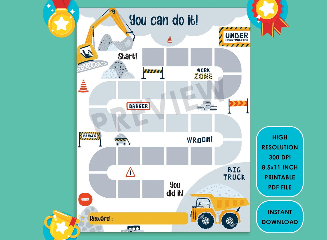 Printable Construction Reward Chart Farm/tractor Behavior Etsy