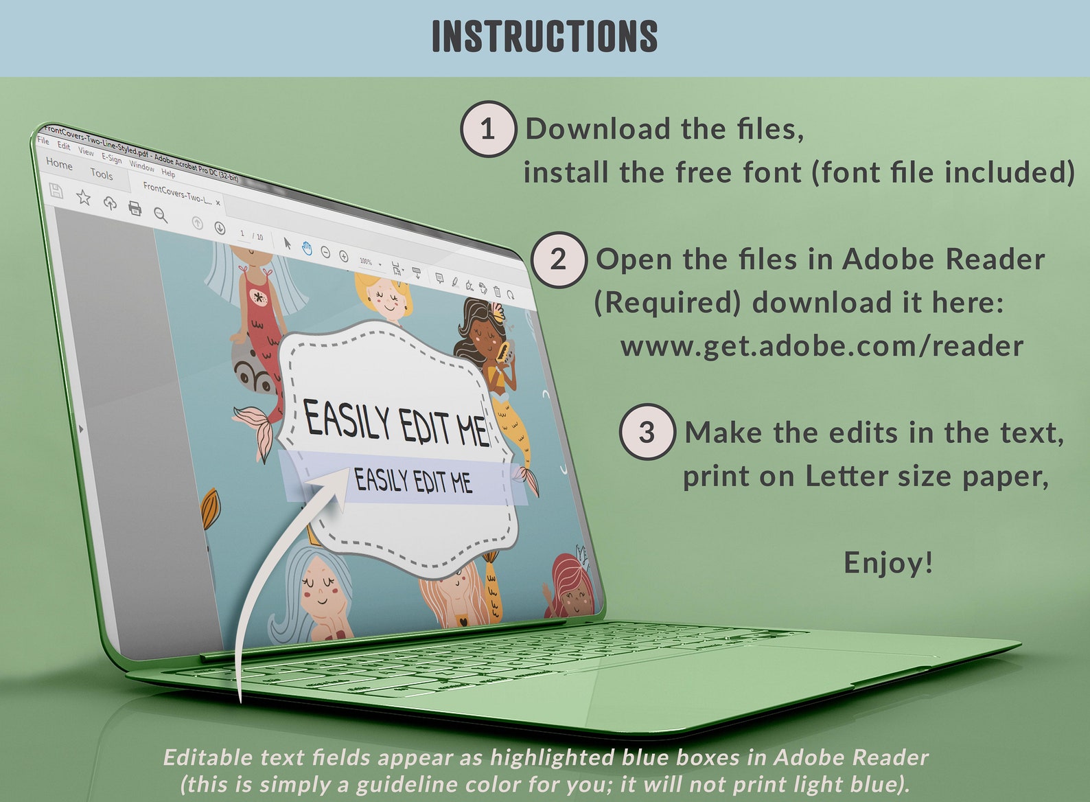 Mermaids &amp; Sea Animals Binder Covers 10 Printable/editable - Etsy