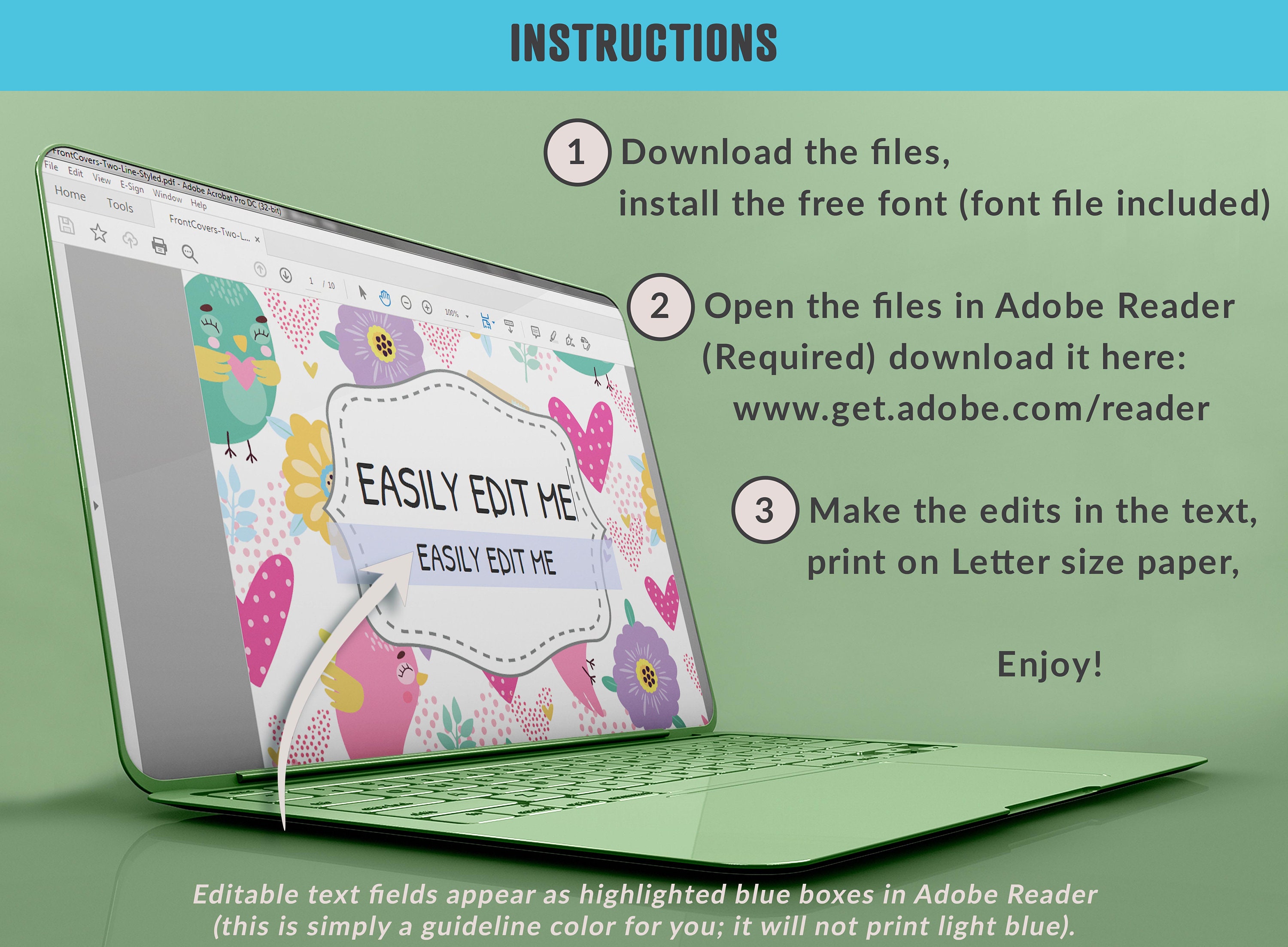 Binder Cover Printable Editable, 10 Coversspines, Binder Insert ...