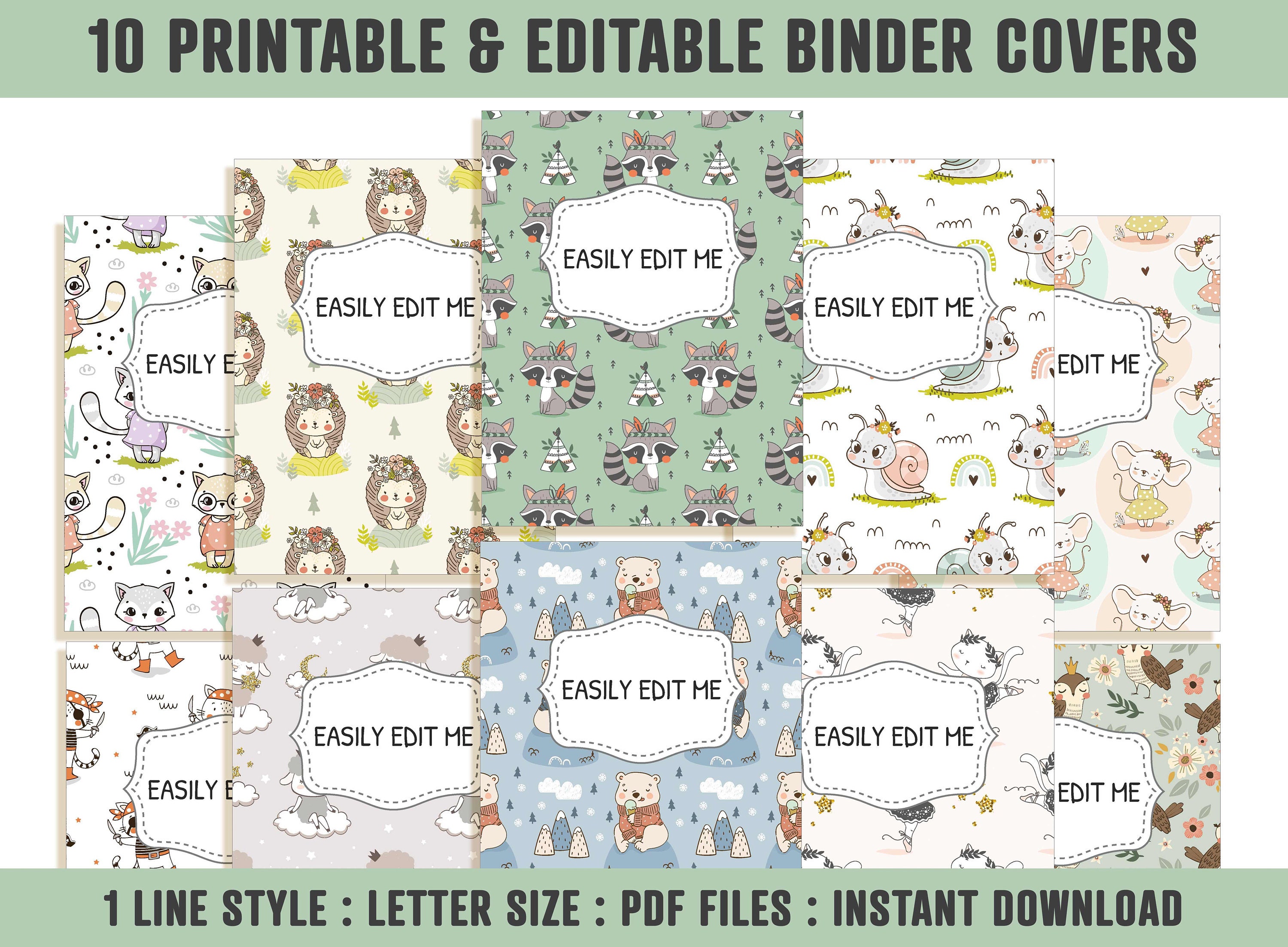 Animal Binder Cover, 10 Printable &amp; Editable Coversspines, Binder ...