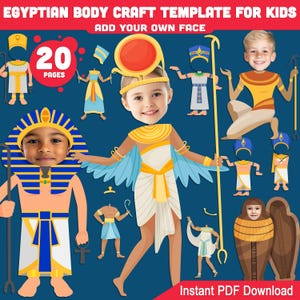 Egyptian Body Craft Template for Kids, Fun Cut and Paste Activity with Ancient Characters, Add Your Own Face, PDF for Preschool & Elementary