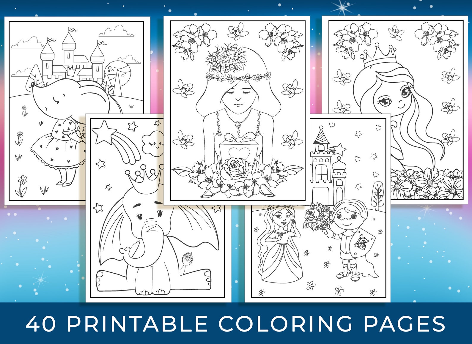 Princess Coloring Pages 40 Printable Princess Coloring Pages - Etsy
