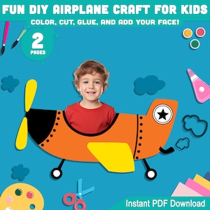 Fun DIY Airplane Craft for Kids: Color, Cut, Glue, and Add Your Face Activity, Perfect for Home or Classroom Fun, Instant PDF Download