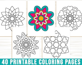 Mandala Coloring Pages for Kids, 40 Easy Mandala Coloring Pages for Kids, Boys, Girls, Teens & Adults, Simple Mandala, PDF, Instant Download