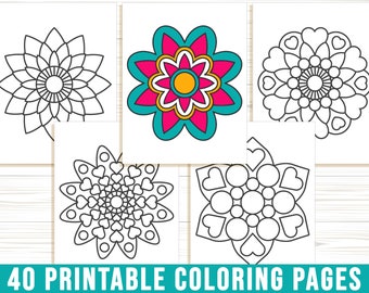 Mandala Coloring Pages for Kids, 40 Easy Mandala Coloring Pages for Kids, Boys, Girls, Teens & Adults, Simple Mandala, PDF, Instant Download