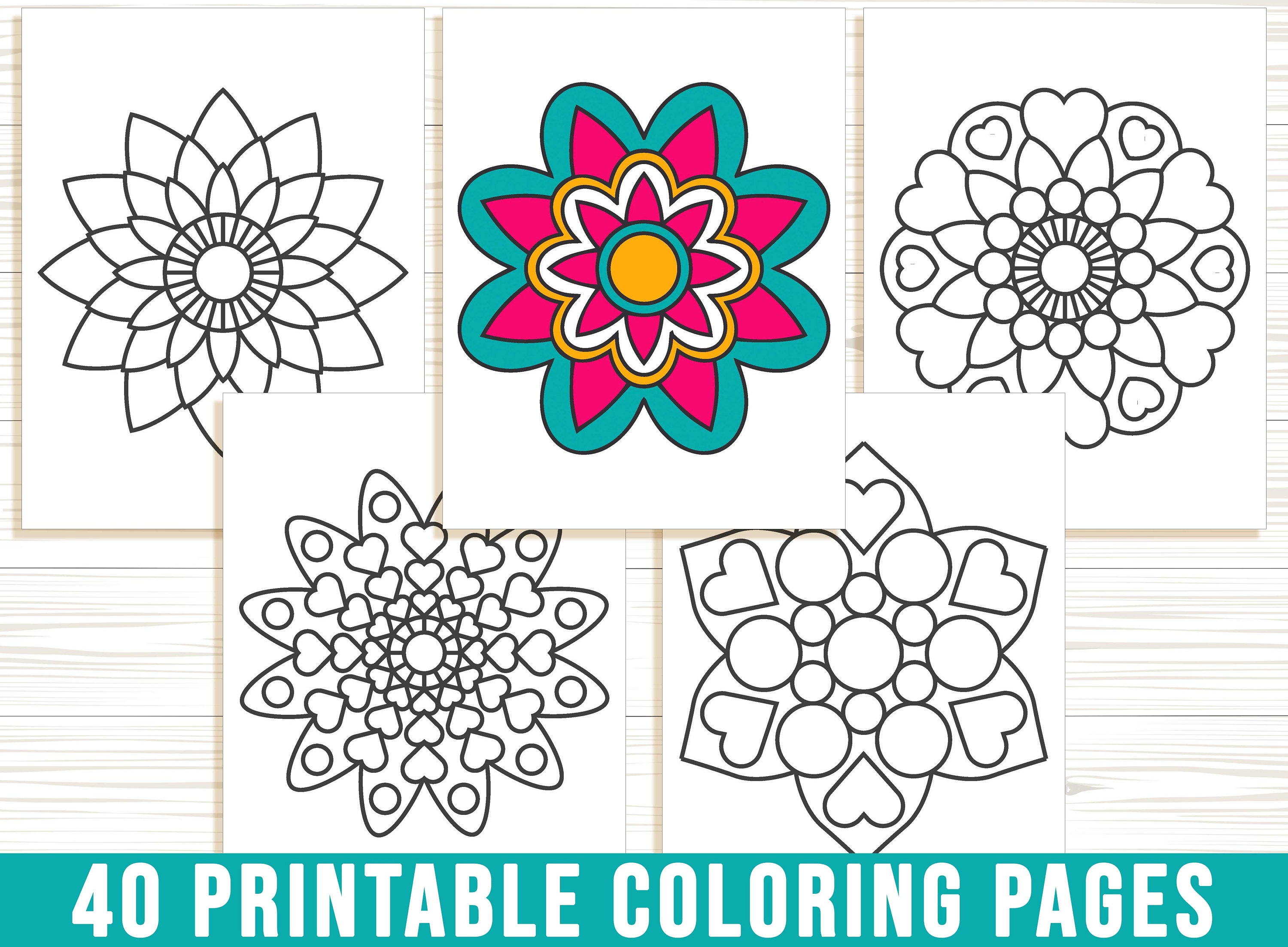 Easy Mandala Flowers Design. Elegant Simple mandala page intricate lines  patterns wall art, invitations, tattoo, designs, basic mandalas Coloring  page Stock Illustration