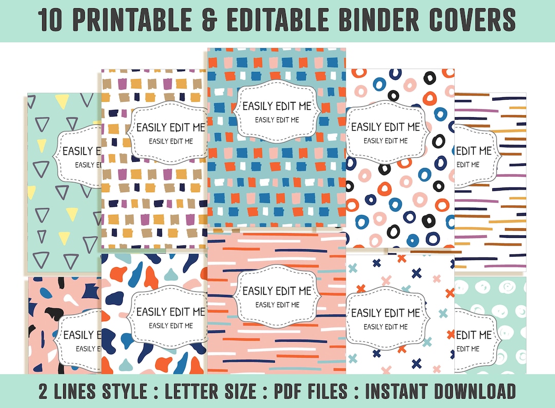 10 Printable &amp; Editable Binder Covers Binder Insert Planner - Etsy