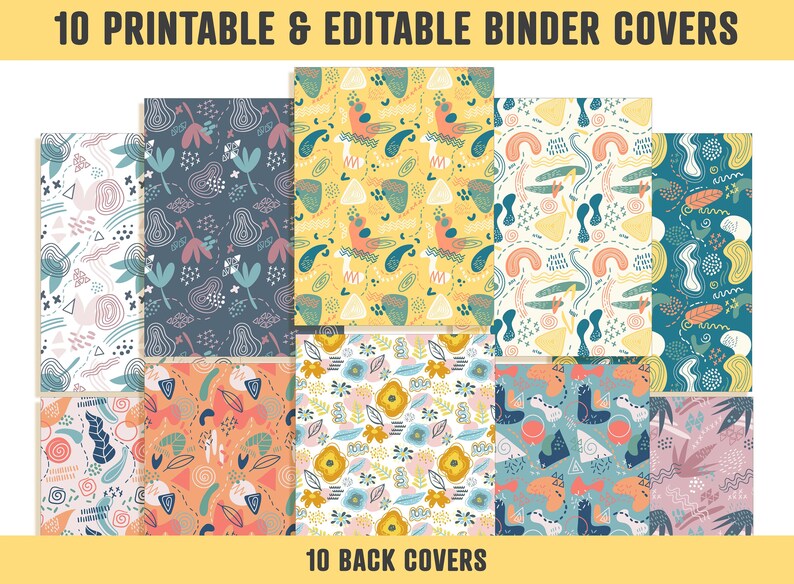 Abstract Planner Cover, 10 Printable & Editable Binder Covers+spines ...