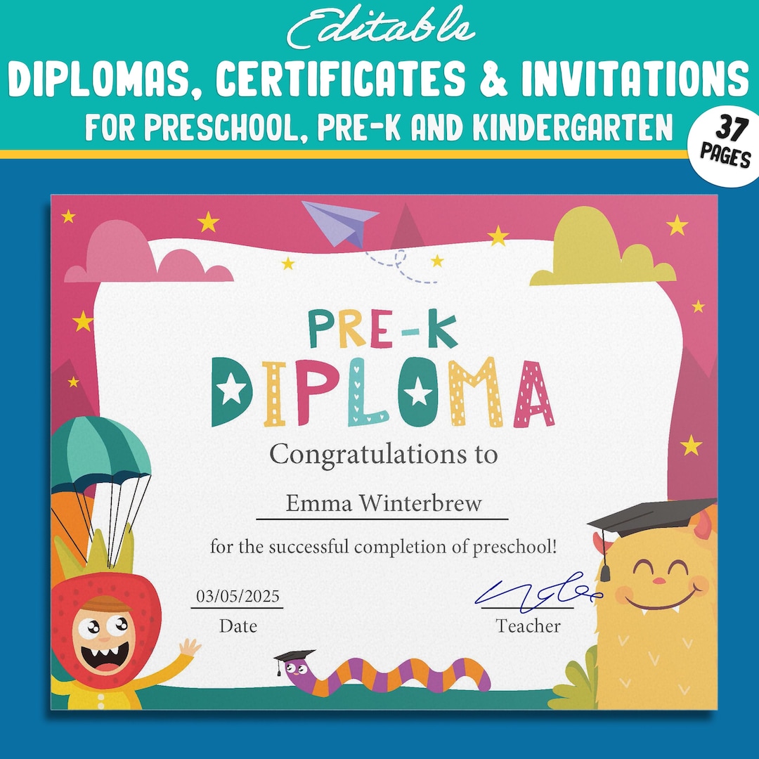 Colorful Pre-k Diploma, Certificate, and Invitation Templates - 37 ...