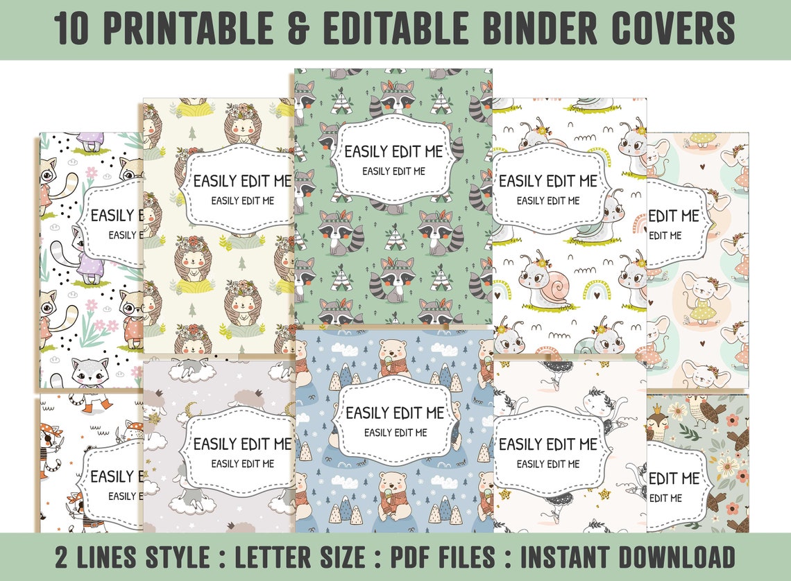 Animal Binder Cover 10 Printable Editable Covers spines Binder 