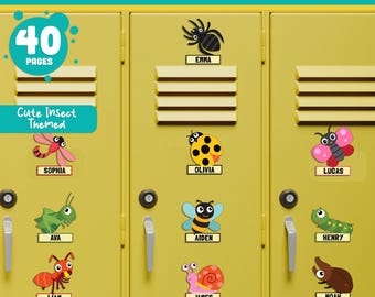 Editable Locker Labels (Cubby Name Tags), Cute Insect Themed, PDF + PowerPoint, Pre-Colored + Black & White, Fun Back to School Craft