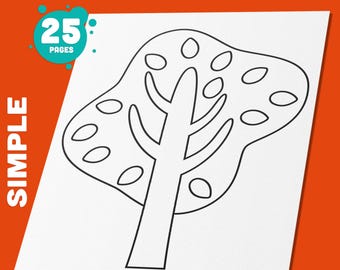Tree Coloring Pages: 25 Fun and Easy Designs for Preschool and Kindergarten Kids – Perfect Fun Activity Book for Kids, PDF Instant Download
