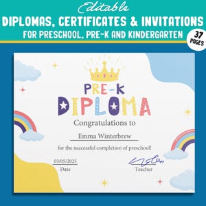 Leistungsbescheinigung, bearbeitbare Abschlussdiplome, Zertifikate und Einladungen für PreK und K, PDF-Datei, sofortiger Download