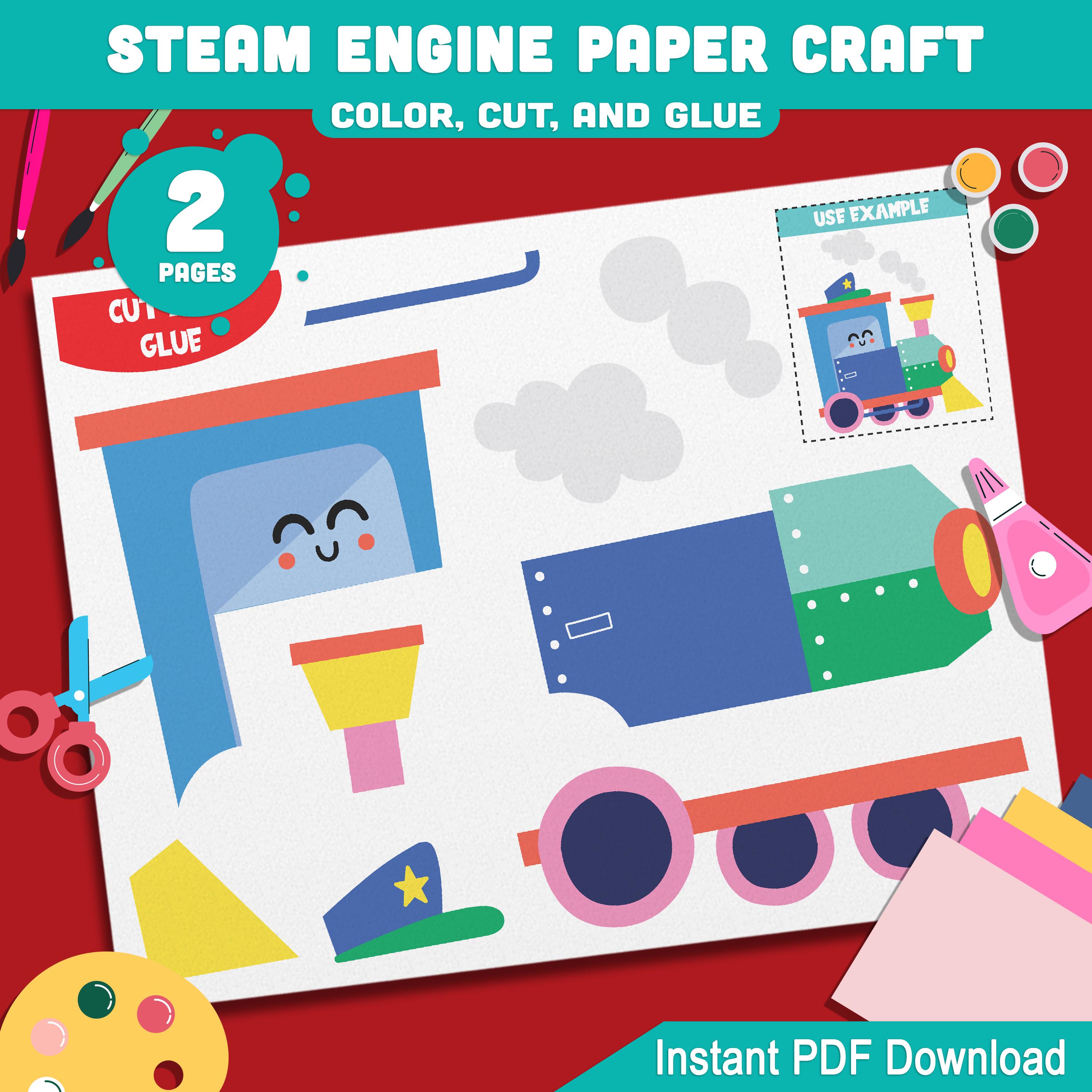 Steam Engine Paper Craft for Kids: Fun DIY Color, Cut, and Glue ...