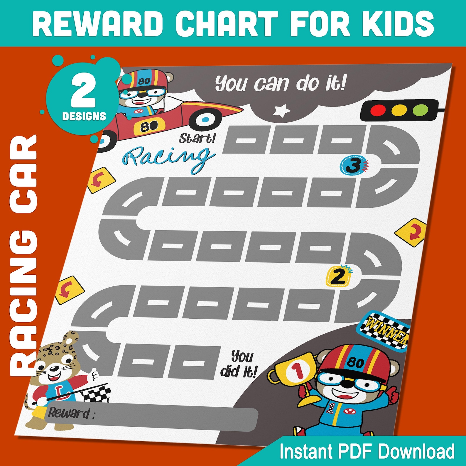 Printable Car Racing and Motorcycle Reward Chart for Kids, Exciting ...