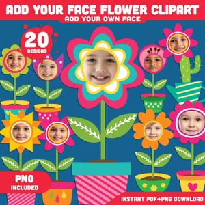 Add Your Face Flower Clipart Templates: Create a Personalized Spring Craft, Printable Floral Cutouts, Fun DIY Photo Activity, PDF + PNG