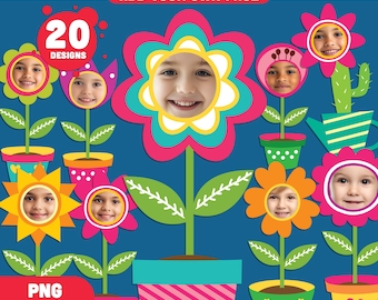 Add Your Face Flower Clipart Templates: Create a Personalized Spring Craft, Printable Floral Cutouts, Fun DIY Photo Activity, PDF + PNG