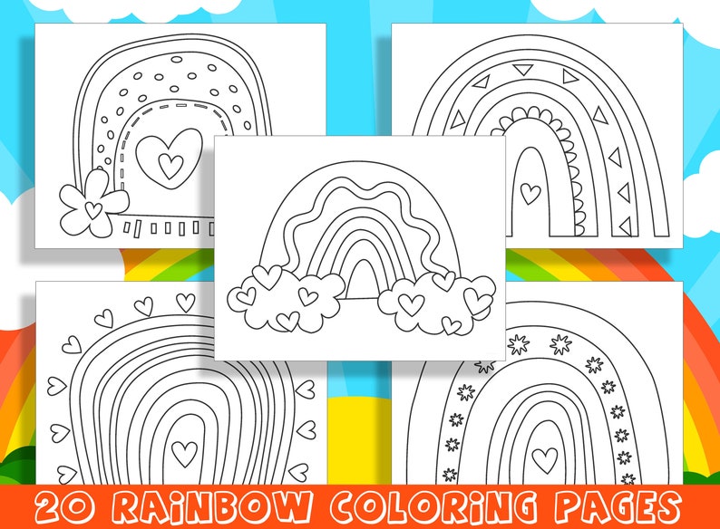 Peut inclure: Un ensemble de 20 pages &agrave; colorier d'arc-en-ciel imprimables. Chaque page pr&eacute;sente un design diff&eacute;rent d'un arc-en-ciel avec des c&oelig;urs, des &eacute;toiles et d'autres &eacute;l&eacute;ments d&eacute;coratifs. Ces pages &agrave; colorier sont parfaites pour les enfants de tous &acirc;ges.