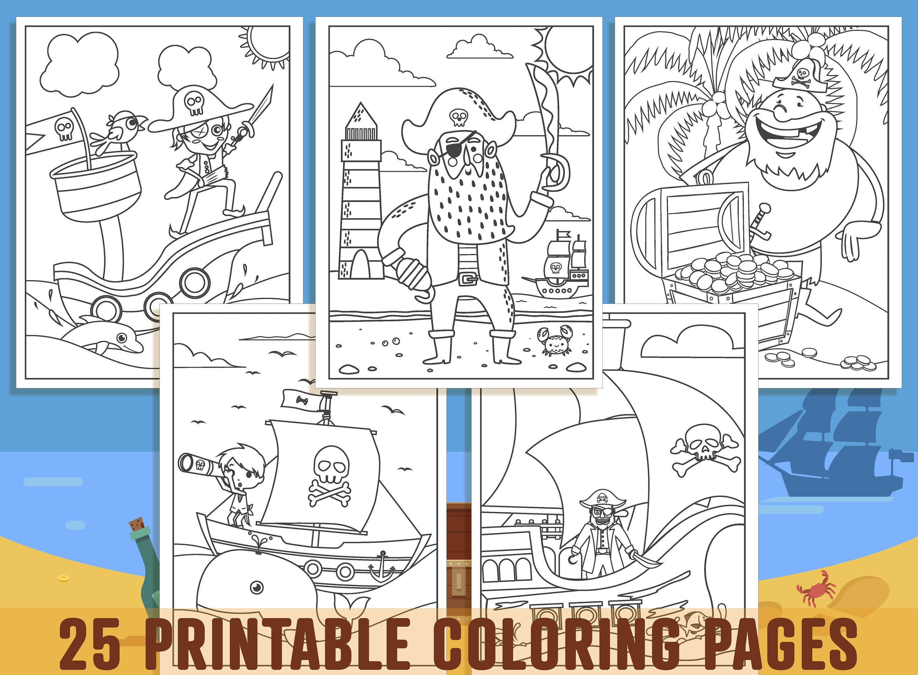 25 páginas para colorear de piratas para imprimir y colorear para niños,  niñas y adolescentes. Perfectas para fiestas de piratas y actividades de  cumpleaños. Descarga instantánea. - Etsy México, image size:3000x2206