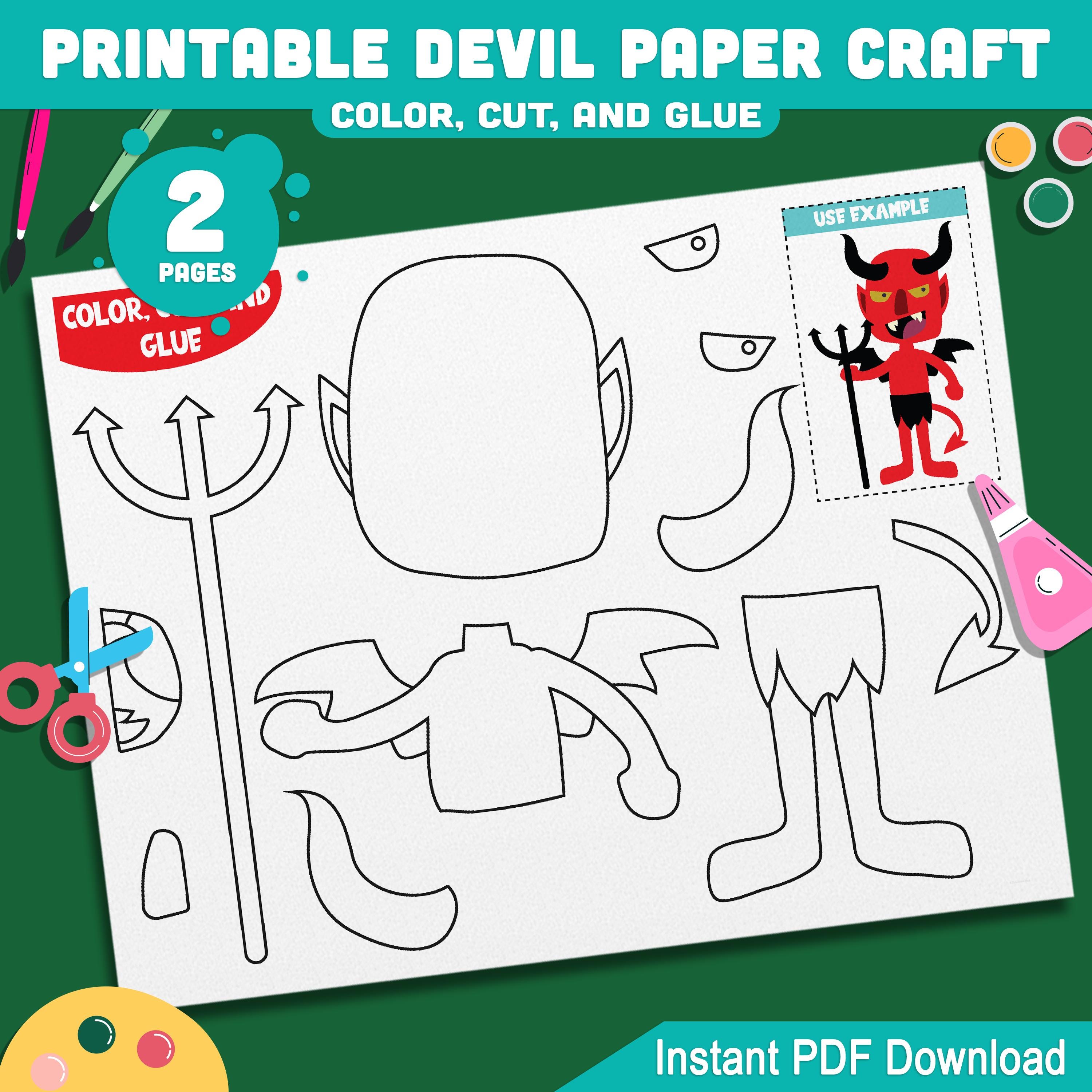 Devil Paper Craft for Kids, Fun Halloween Color Cut and Glue Activity ...