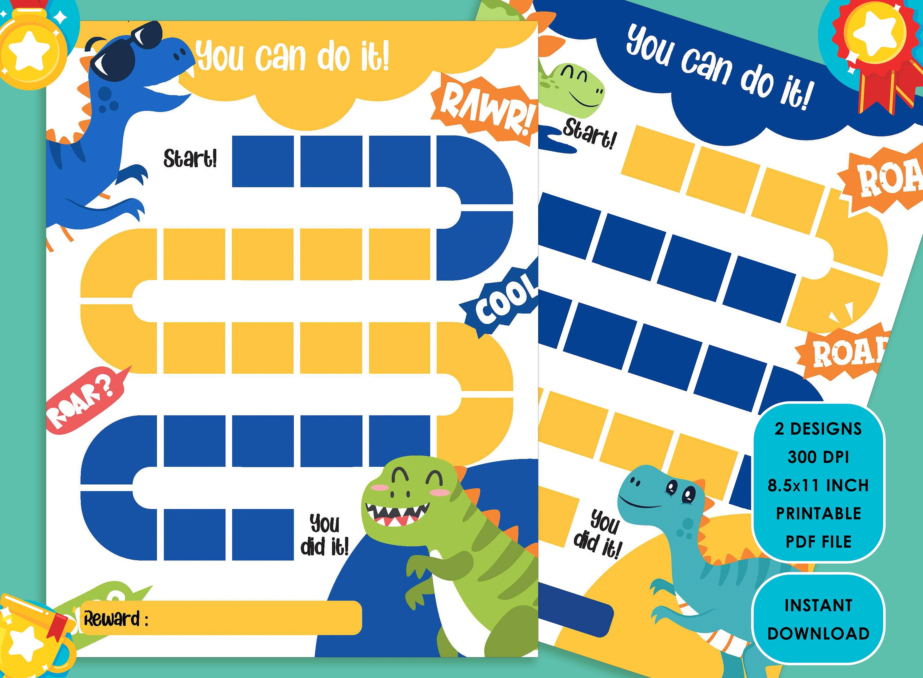 Printable Cool Dinosaur Reward Chart for Kids: 2 Fun Designs to ...