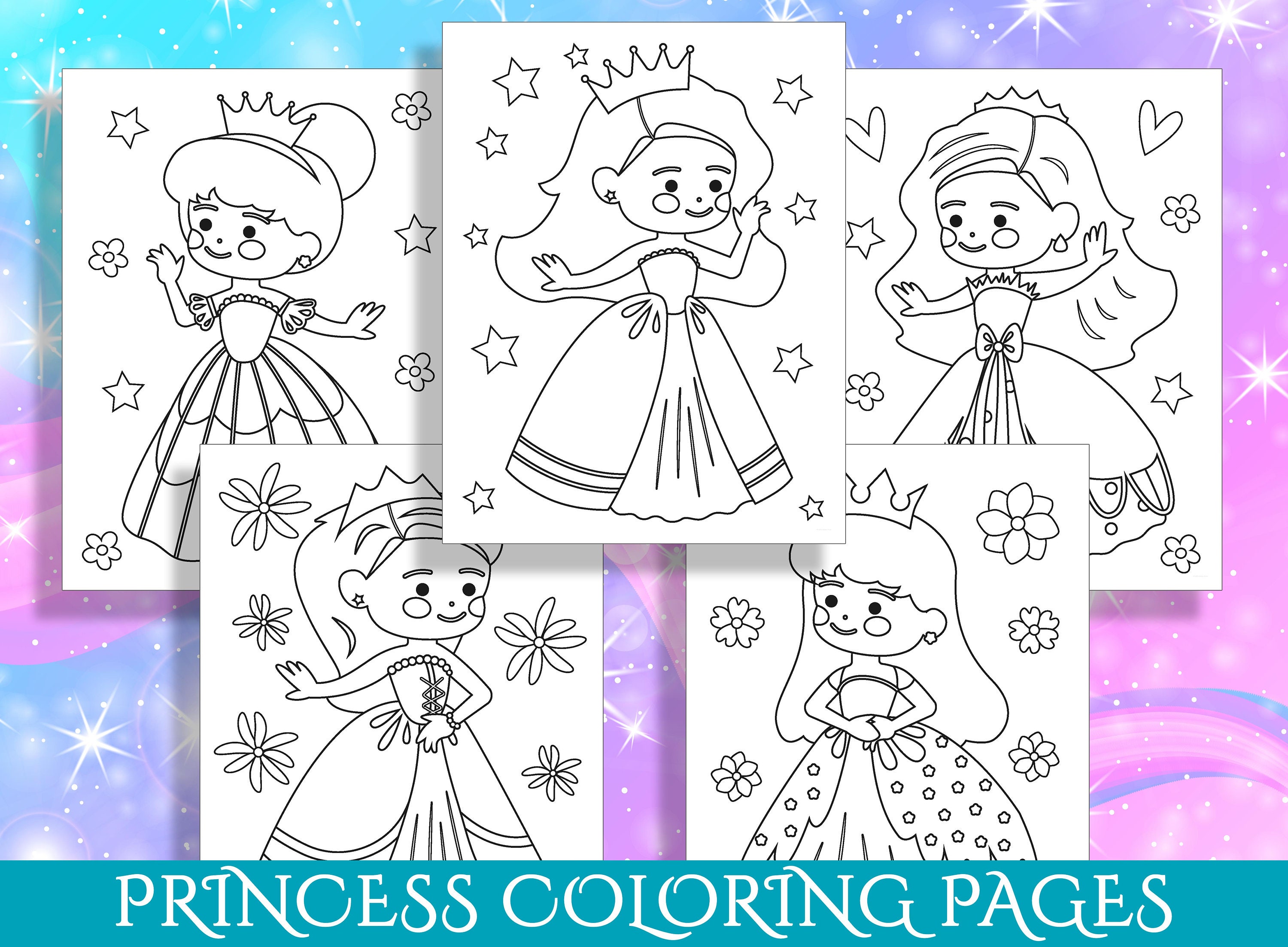 Princess Coloring Pages PDF, 15 Enchanting Designs for Preschool and Kindergarten, Instant ...