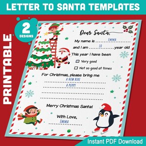 Personalisierte Santa Buchstabe für Kinder: 2 Fill-in-the-Blank Weihnachtsdesigns, 8.5x11", Sofort Download, fertig zum Drucken