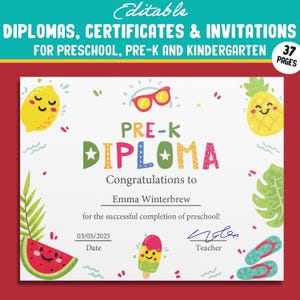 Pre-K Diplom-Designs, Kindergarten- und Vorschul-Zertifikate, und Einladungs-Vorlagen (PDF-Dateien) - 37 Seiten, Sofort-Download