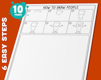 Learn How to Draw People for Kids: 5-Page Step-by-Step Directed Drawing Tutorial with 5 Fun Coloring Pages, PDF File, Instant Download