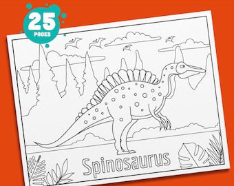 Páginas para colorear de dinosaurios: 25 diseños de libros divertidos y educativos con nombres, perfectos para los amantes de los dinosaurios, 8,5" x 11" y 4" x 5" – Descarga instantánea