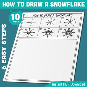 Peut inclure: Une feuille de travail imprimable avec 10 pages d'instructions sur la façon de dessiner un flocon de neige en 6 étapes faciles. La feuille de travail montre un guide étape par étape avec des illustrations de chaque étape.