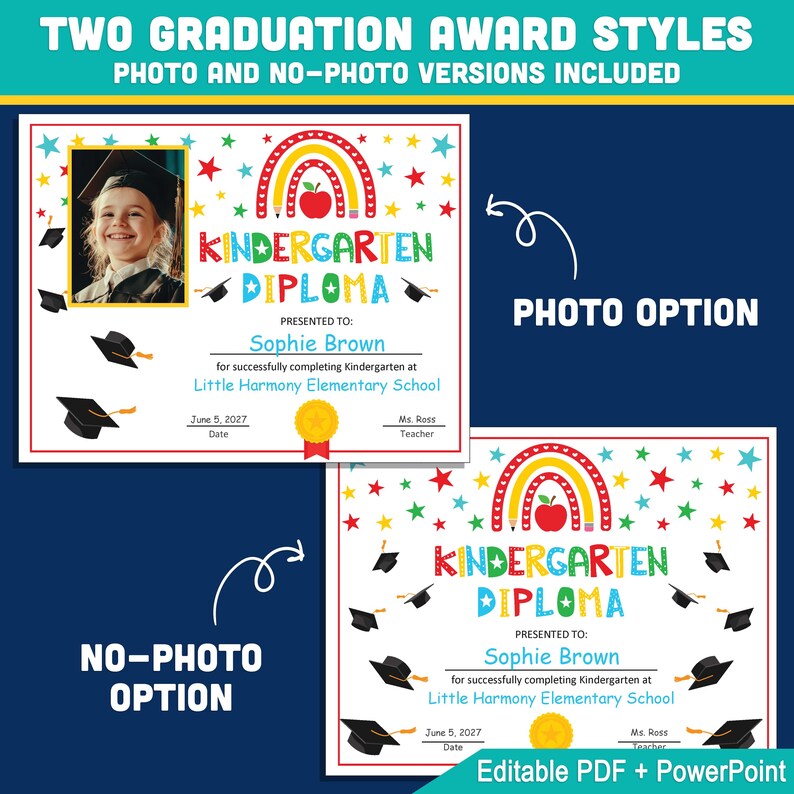 Editable Kindergarten Graduation Diploma & Certificate Set, Printable ...