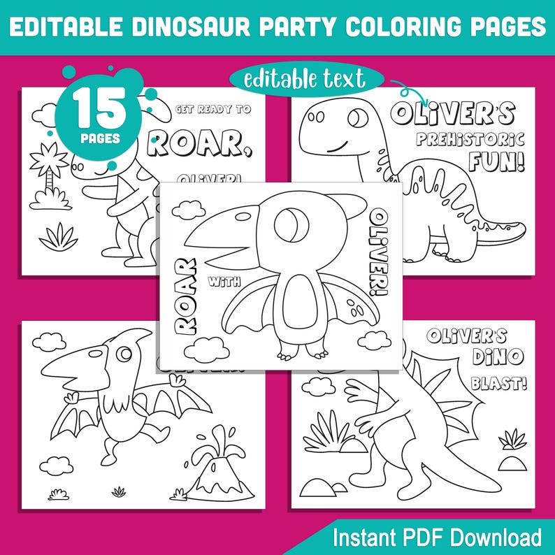 Editable Dinosaur Birthday Coloring Pages: 15 Fun Printable Sheets for ...