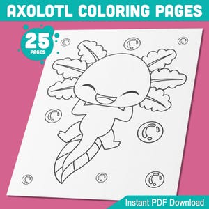 Axolotl Coloring Pages: 25 Fun Marine Coloring Activity Book Designs for Kids and Teens – Perfect for Ajolote Lovers! – PDF Instant Download