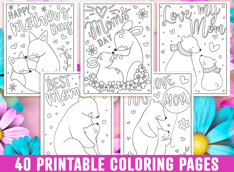 Mother's Day Coloring Pages, 40 Printable Mom Coloring Pages for Kids, Boys, Girls, Teens. Gift for Mom, Mom Coloring Book, Instant Download image 3