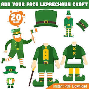 Add Your Face Leprechaun Craft – Fun St. Patrick’s Day Cutout Art for Kids, 20 Body Templates for Bulletin Boards, Instant PDF Download