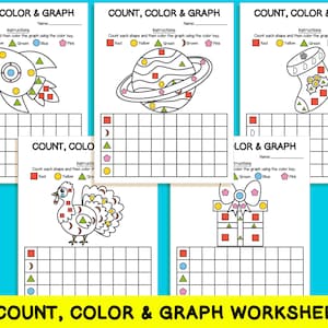 40 Count, Color & Graph Worksheets, Count and Graph Shapes Worksheets ...