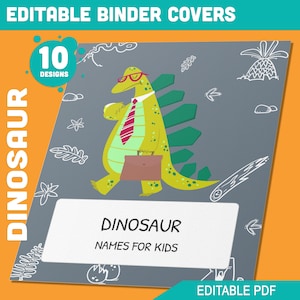 Dinosaur Binder Cover, 10 Printable & Editable Covers+Spines, Binder Insert, Planner Cover, Teacher/School Binder Cover Template, 8.5&quot; x 11&quot;