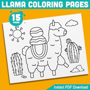 15 Simple Llama Coloring Pages for Kids – Perfect for Preschool & Kindergarten, Fun, Creative Activity, Easy-to-Print PDF, Instant Download